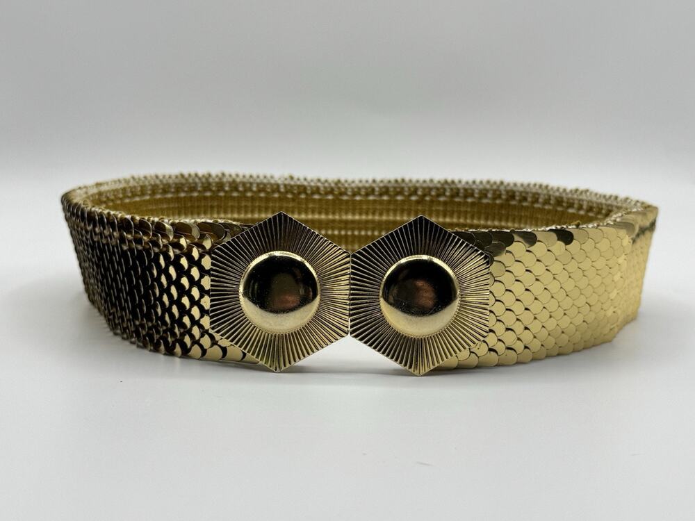 Vintage Gold Fish Scale Style Stretch Disco Wide Waist Belt One Size